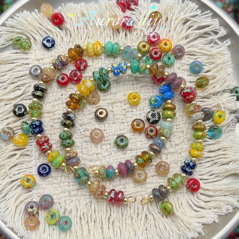✨【NEW|B1G1】Impasto Halo Donut Glass Beads | Artistic Impasto Oil Paint Speckled Ring Spacer Beads for Boho DIY Jewelry