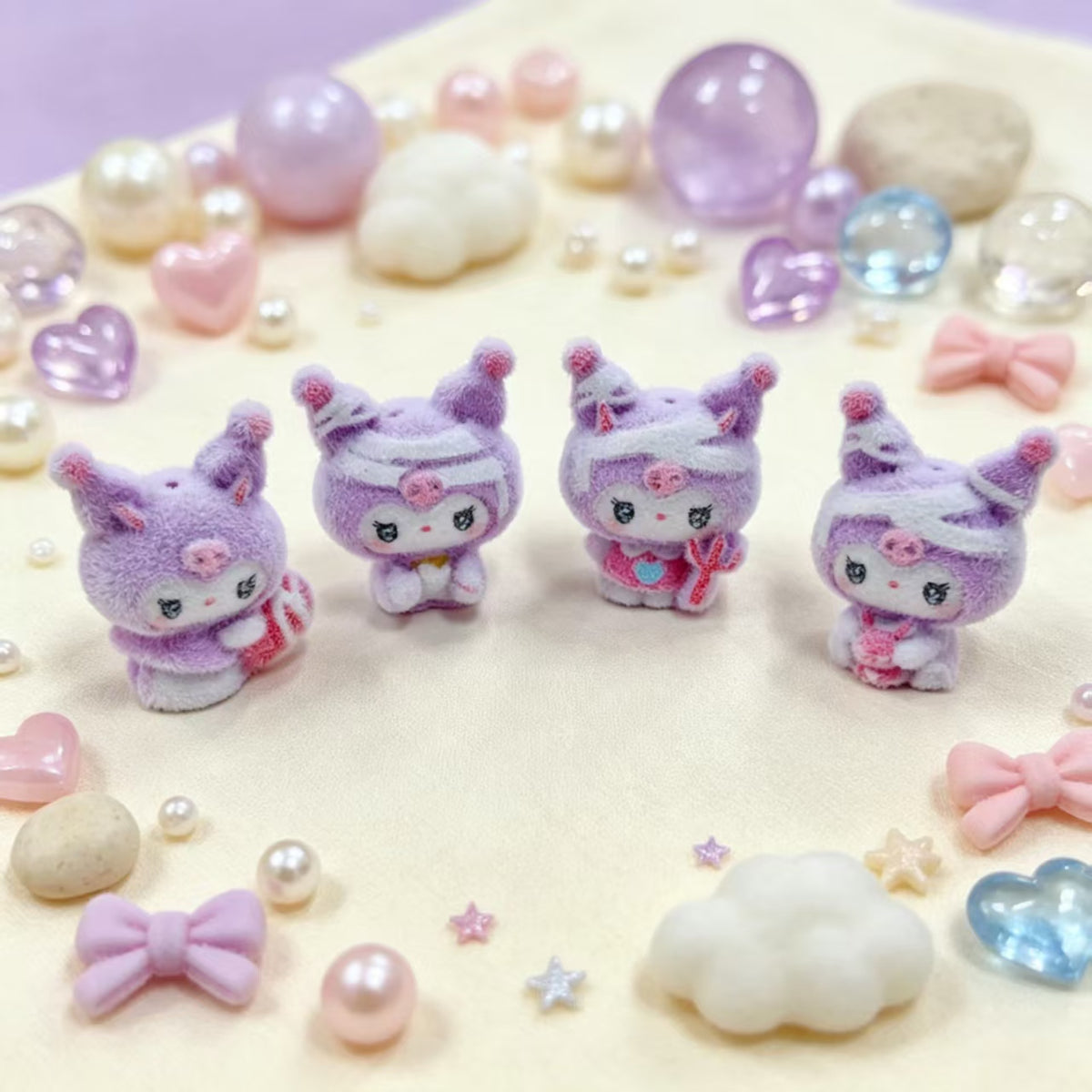 ✨【NEW】Fluffy Demon Hooded Bunny|Flocked Bunny Beads, Vertical Through‑Hole for DIY Jewelry & Craft