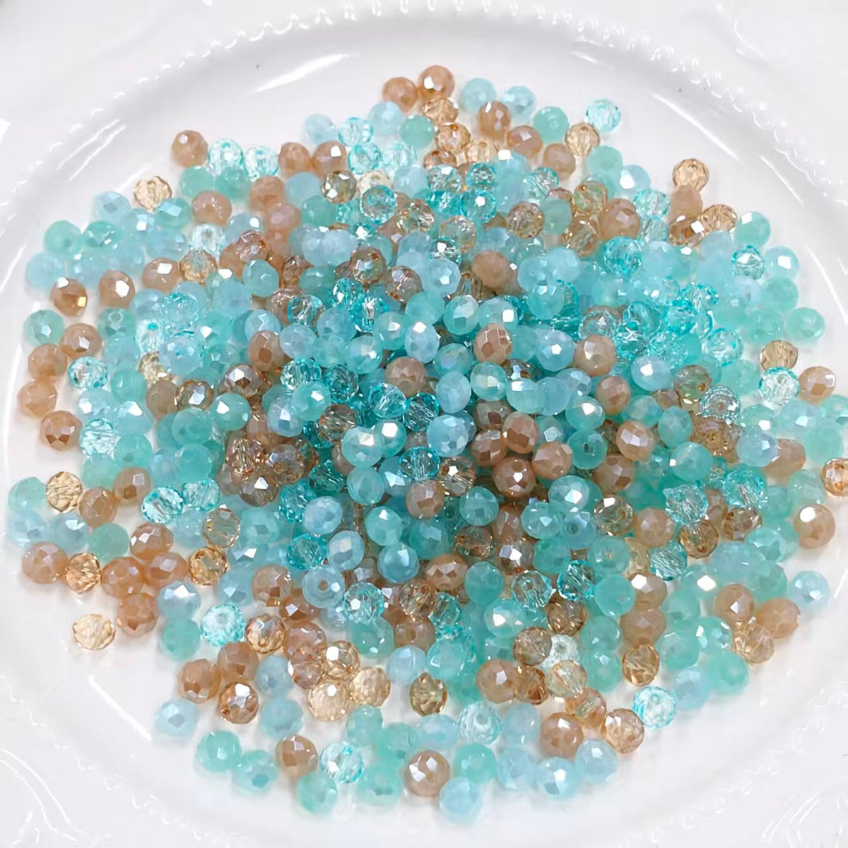 💗【NEW】Sea Champagne | 8 mm Flat Faceted Glass Beads, Aqua‑Blue & Champagne Gold Mixed Rondelle Beads for DIY Jewelry Making