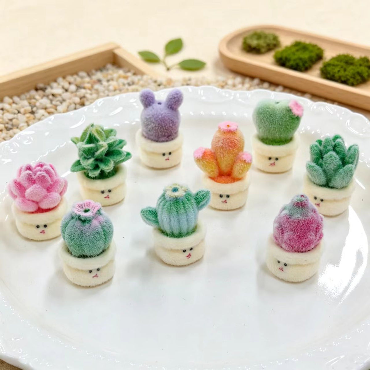 ✨【NEW】Fluffy Potted Succulents|Flocked Mini Succulent Beads, Vertical Through‑Hole for DIY Jewelry Making