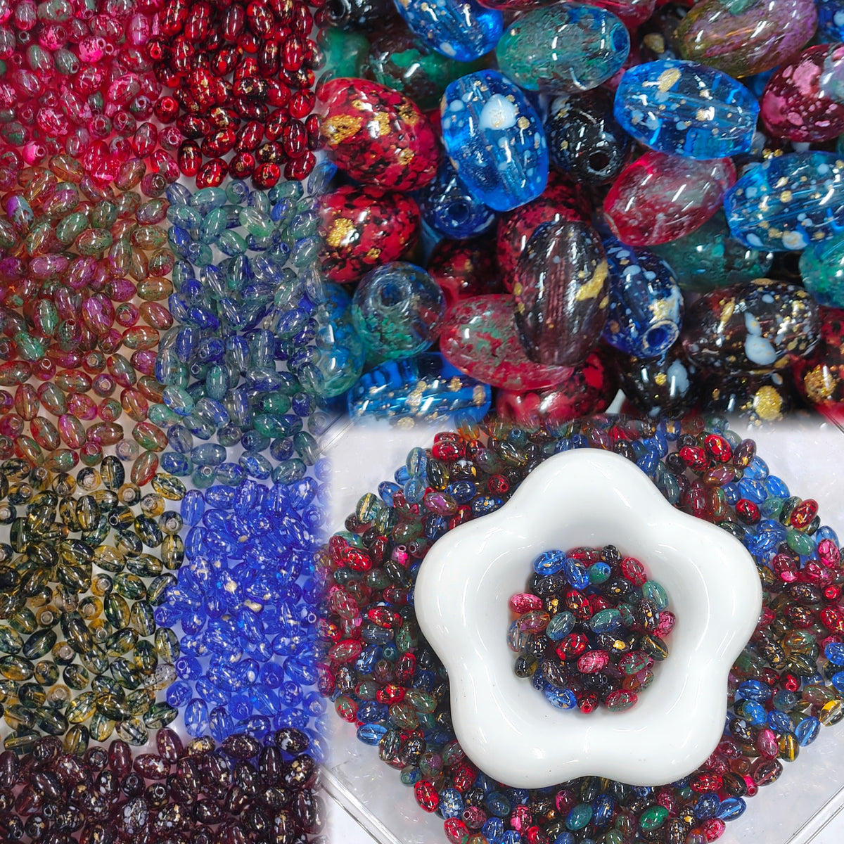 ✨【NEW】Floral Rice | 6×9 mm Oval Glass Beads, DIY Handmade Jewelry Supplies
