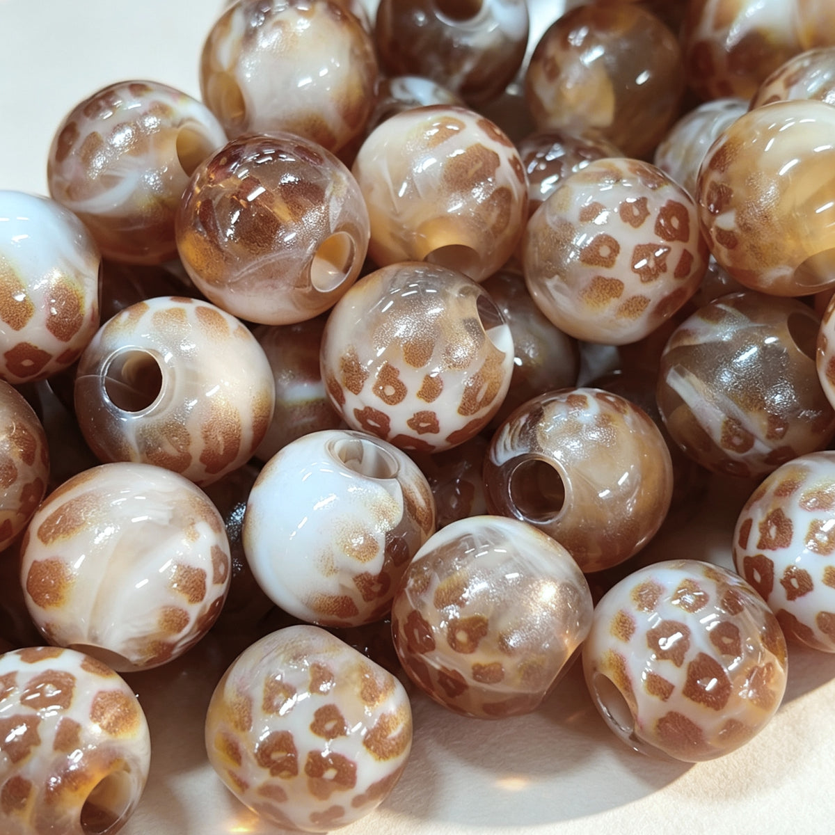 ✨【NEW】Caramel Leopard Orb | 16 mm Textured Acrylic Leopard Print Round Beads