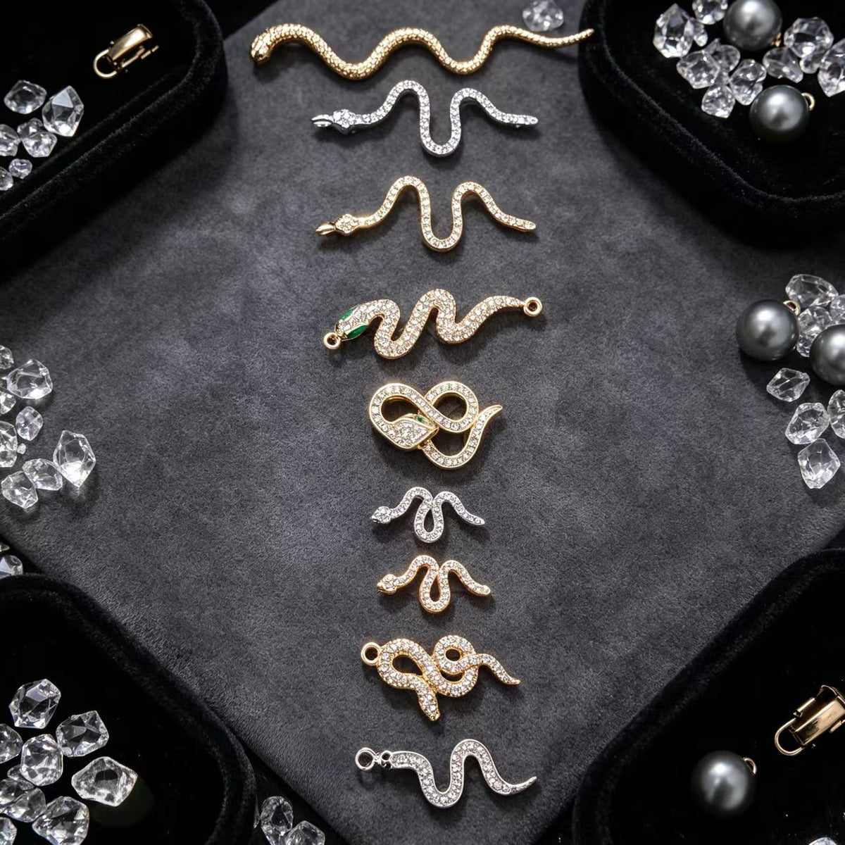 ✨【NEW】Alloy Snake Charms | Mixed Rhinestone Metal Snake Pendants DIY Jewelry Making Supplies