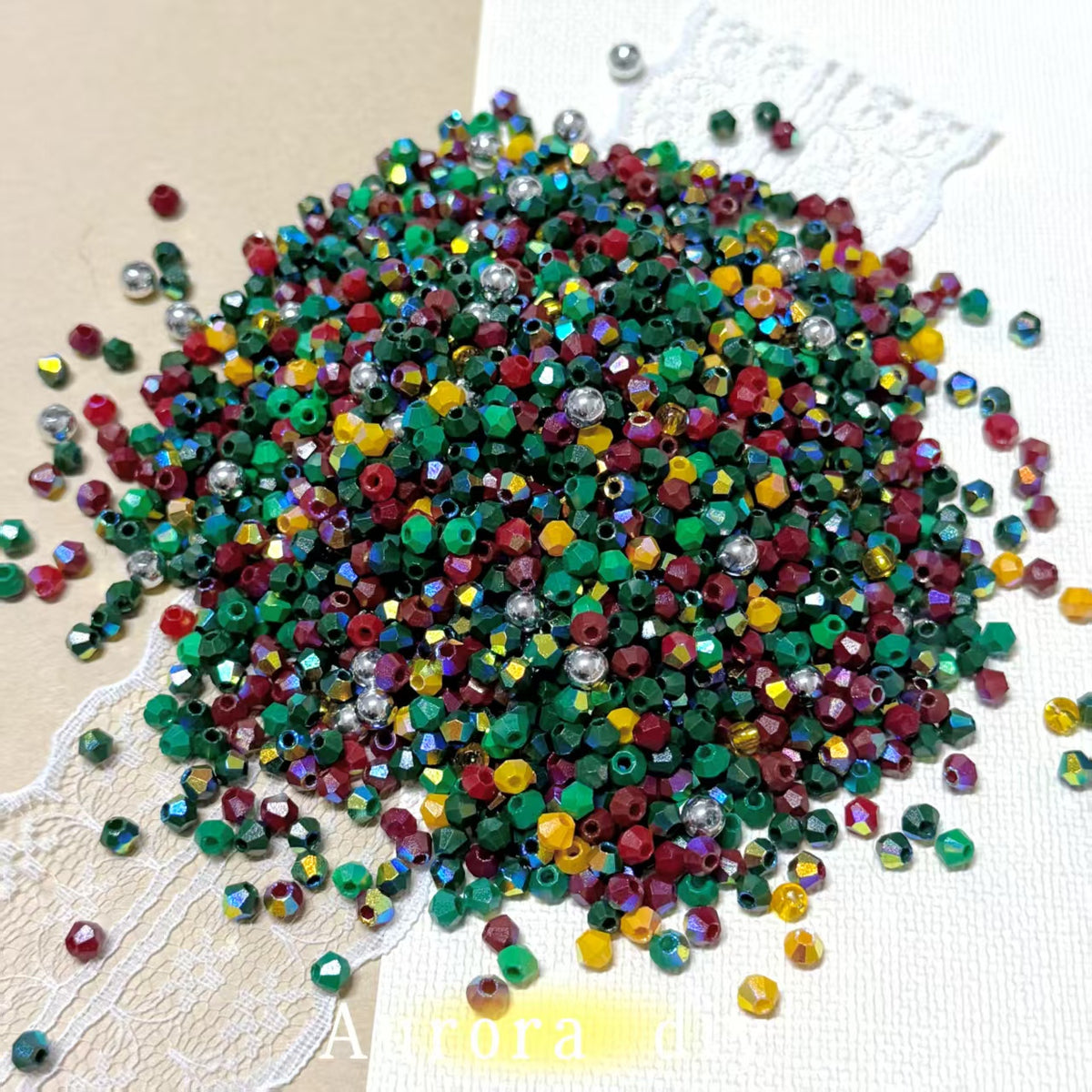 ✨【NEW】Christmas Prism | Christmas Mixed Glass Beads, Faceted Bicone Beads & Silver Round Beads DIY Jewelry Supplies