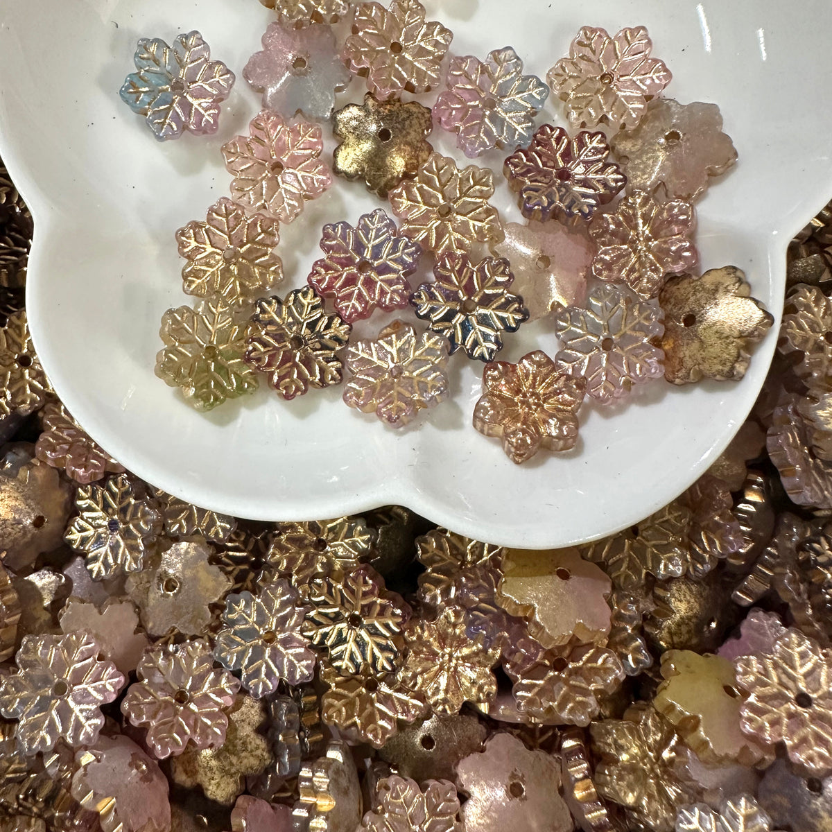 ✨【NEW】Gilded Snowflake | Vintage Gold Painted Snowflake Glass Beads, DIY Jewelry Making Supplies