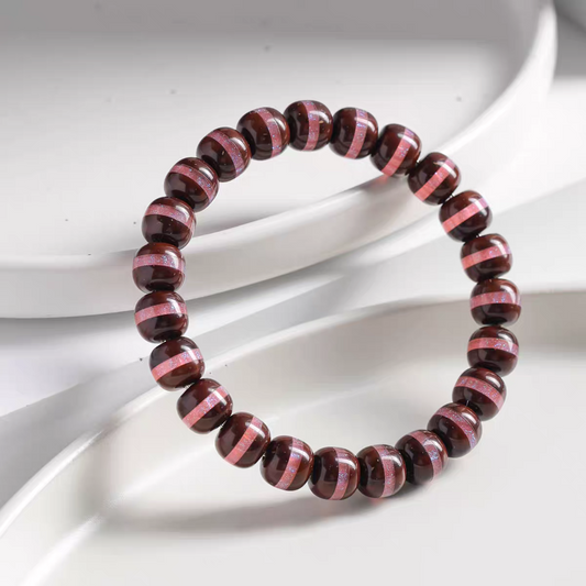 ✨【NEW】Opal Striped Purple‑Gold Rat Bodhi Bracelet | Polished 8×9mm Barrel Beads for Daily Wear