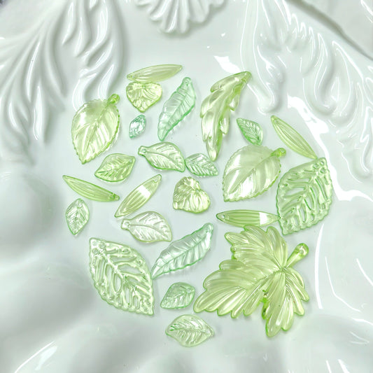 ✨【NEW】Jade Foliage | Mixed Acrylic Leaf Charms In Light & Dark Green For DIY Bracelet Necklace Earring Crafts