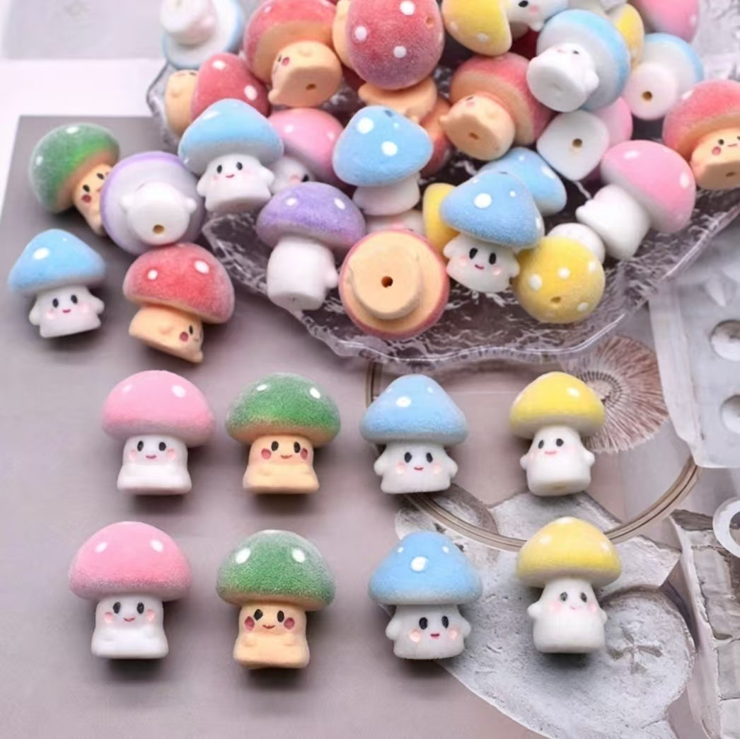 ✨【NEW】Fluffy Mushroom | Flocked Resin Mushroom Beads, DIY Jewelry Making Supplies