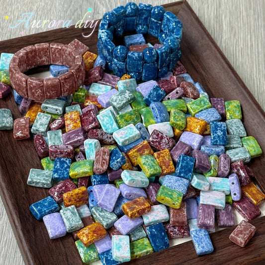 ✨【NEW】Marble Slab Oil Painting Texture Double Hole Rectangle Glass Beads Vintage Marbled Spacer Beads DIY Bracelet Jewelry Making Supplies