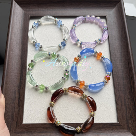 ✨【NEW】Transparent Bubble Curve | Multicolor Curved Tube Glass Beads For DIY Bracelet Necklace Jewelry Making Craft Supplies
