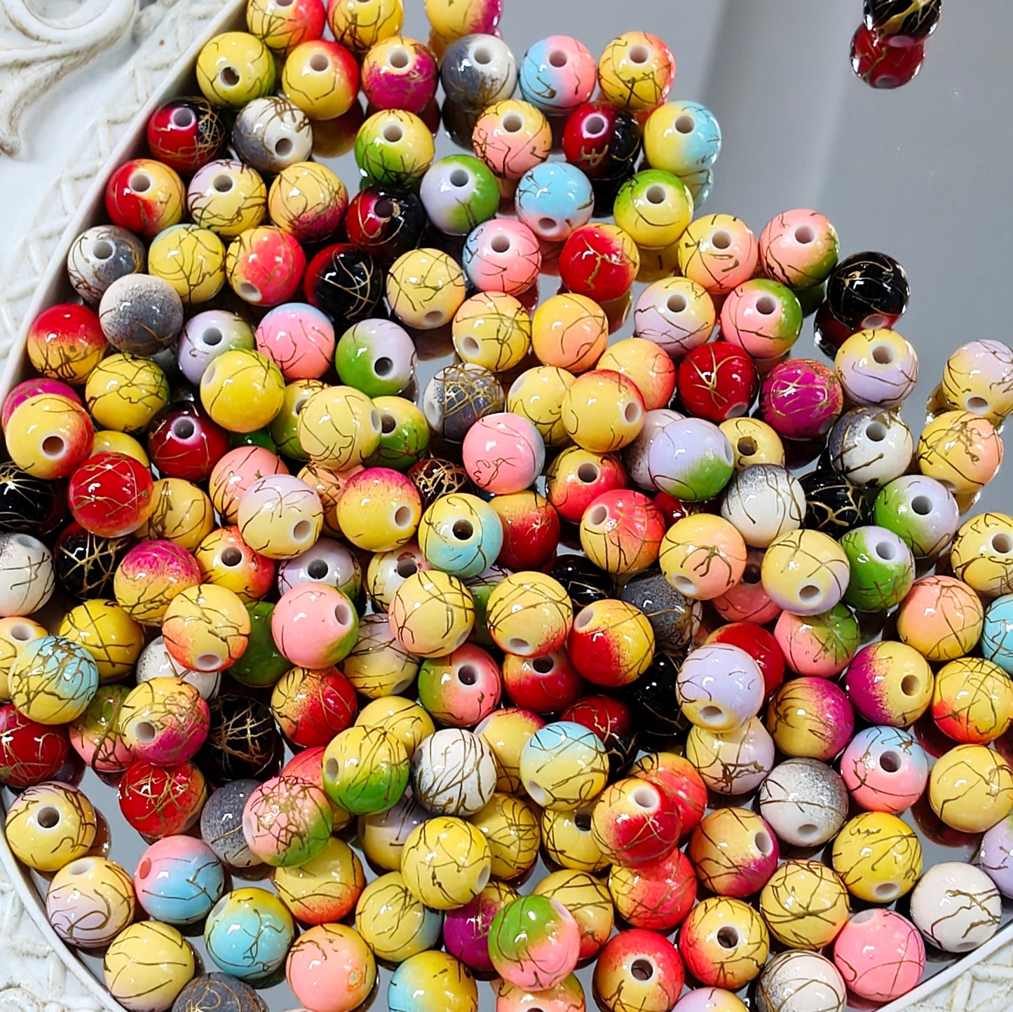 ✨【NEW】Golden Line Vein | Vibrant Mixed Acrylic Round Beads for DIY Jewelry Making