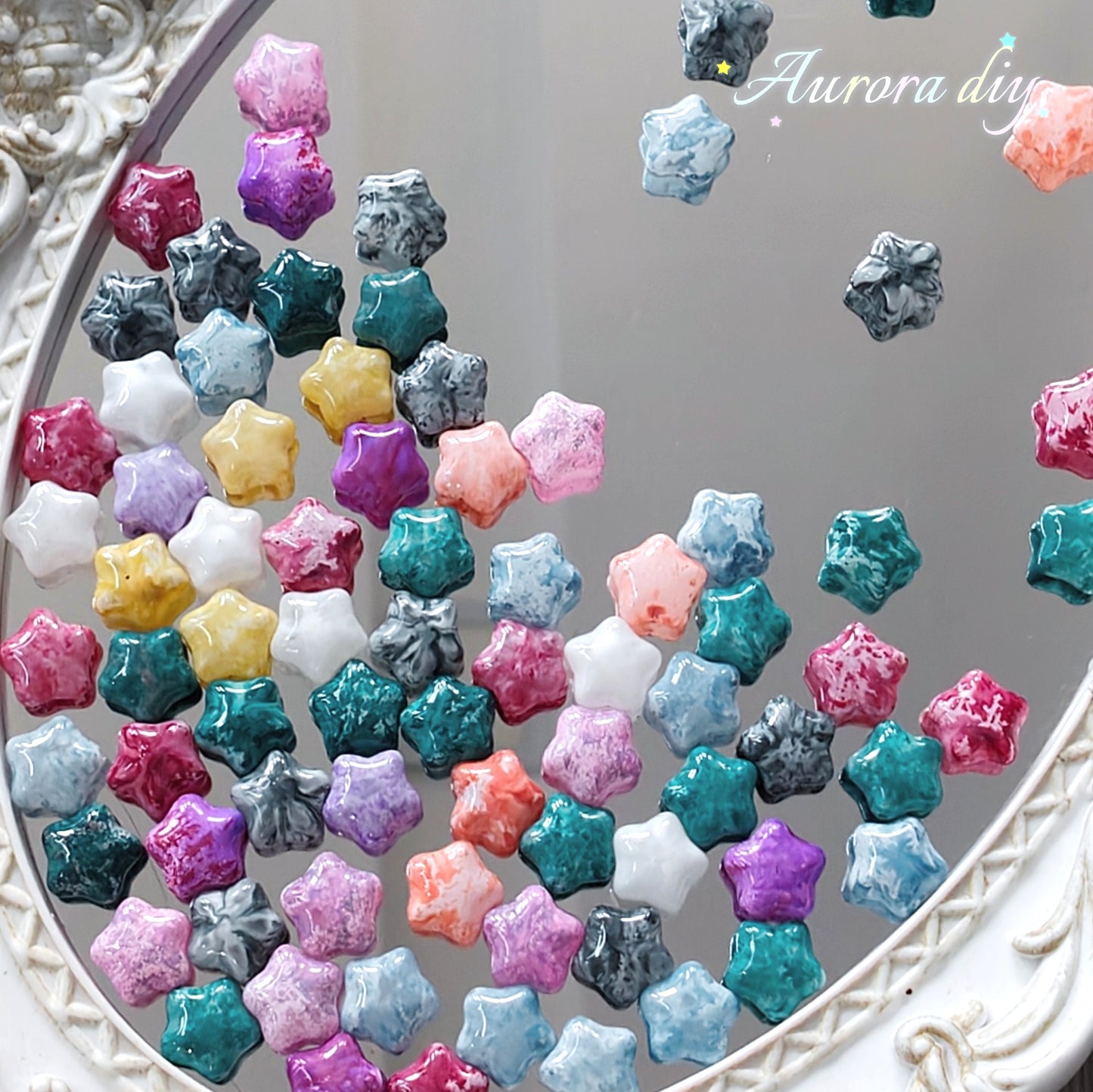 ✨【NEW】Marble Star | Marbled Color Five-pointed Star Glass Beads for DIY Bracelet Necklace Jewelry Making