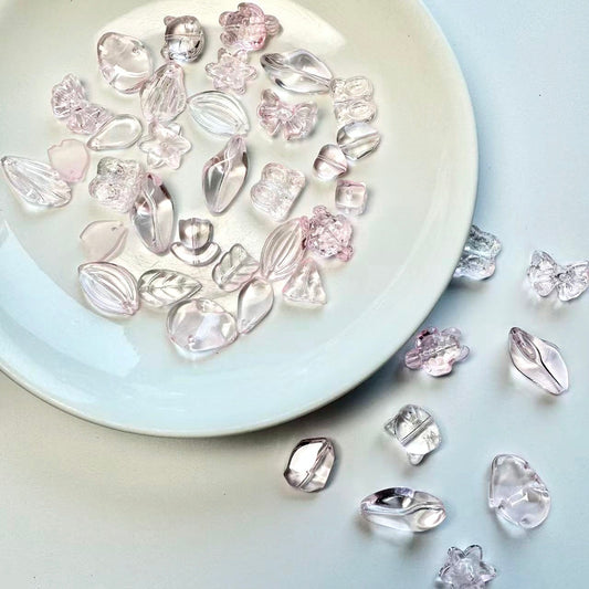 ✨【NEW】Mixed Shapes Gradient Glass Beads Mix, Iridescent Transparent Glass Charms for Handmade Jewelry DIY Bracelet Earring Craft Supplies