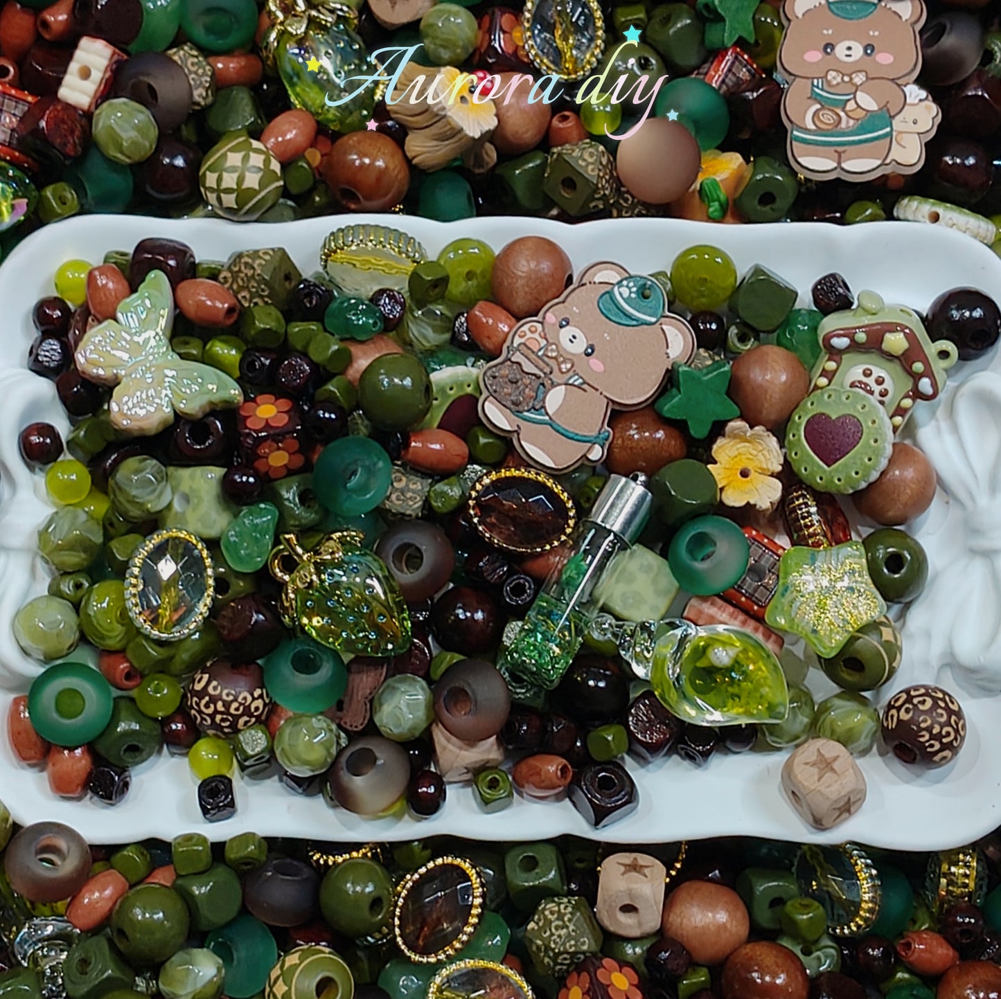 Acrylic-Moss Cocoa | Acrylic & Wooden Beads Mix for DIY Craft