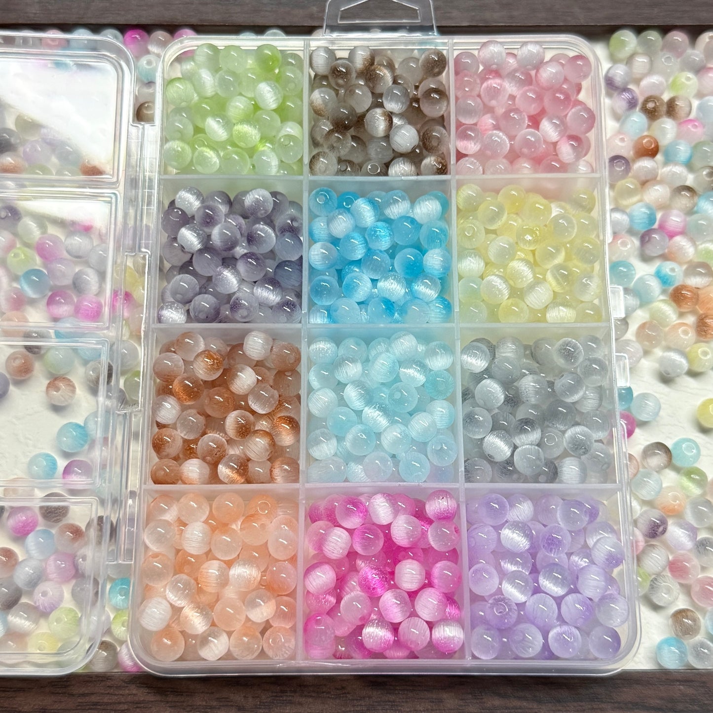 ✨【NEW】6mm Halo Round Cat Eye Glass Beads Series A & B Separately Pre-boxed with Fixed Color Compartments
