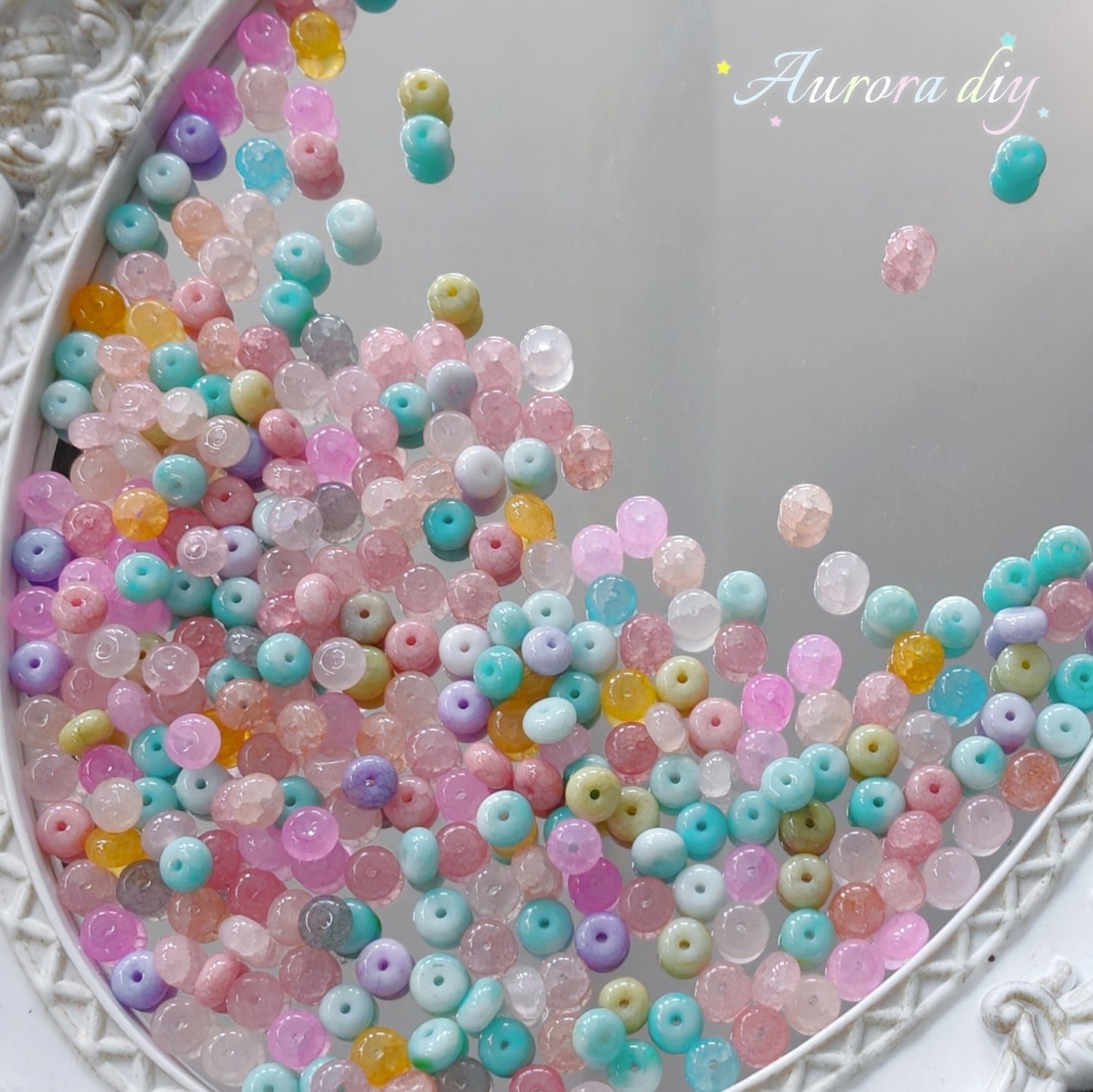 ✨【NEW】Rainbow Donut | Pastel Crackle Glass Beads For DIY Bracelet Necklace Jewelry Making