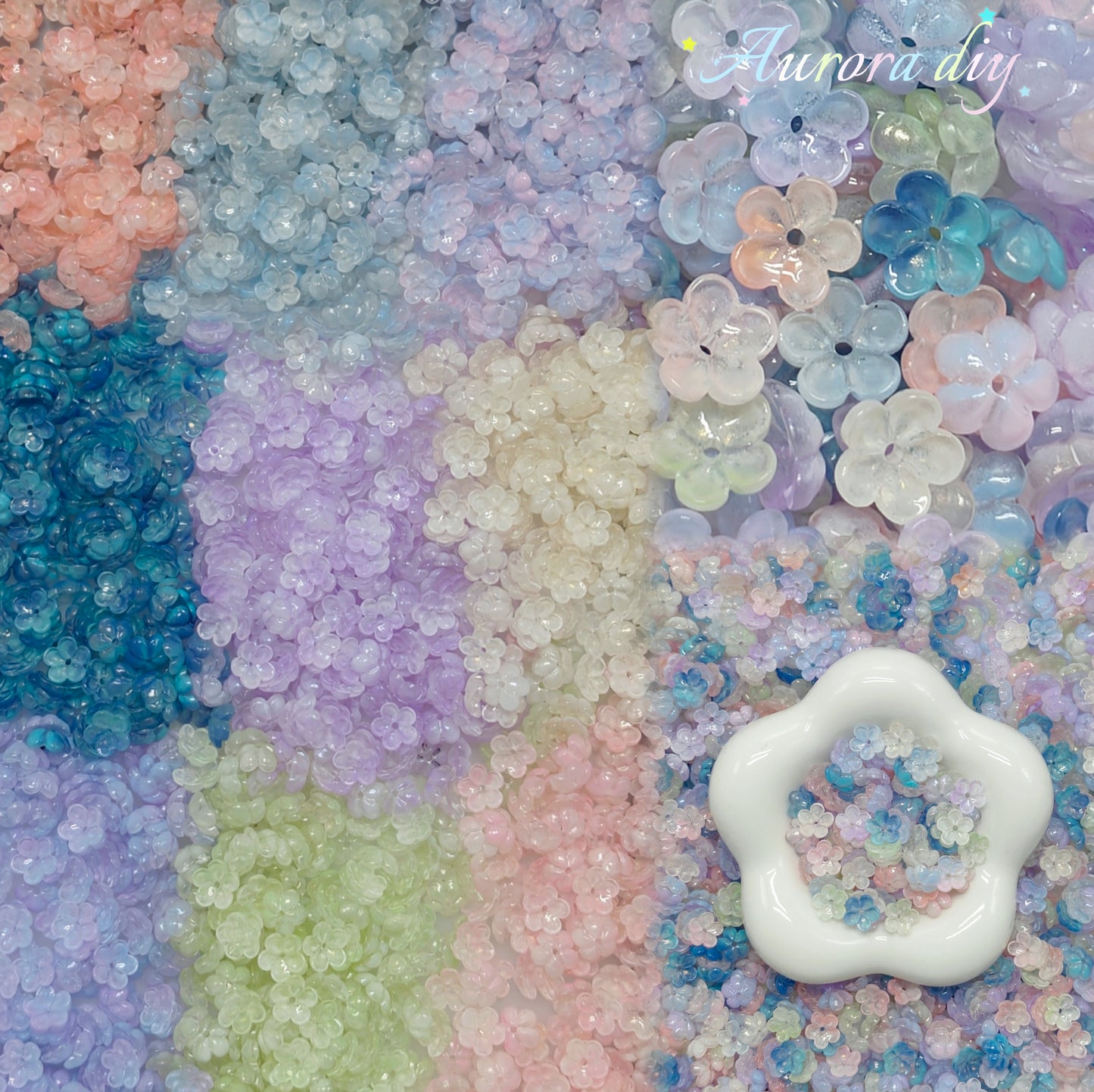 【NEW】Jelly Blossom Transparent Frosted Plum Glass Beads Pastel Mixed Color For DIY Bracelet Earring Jewelry Making