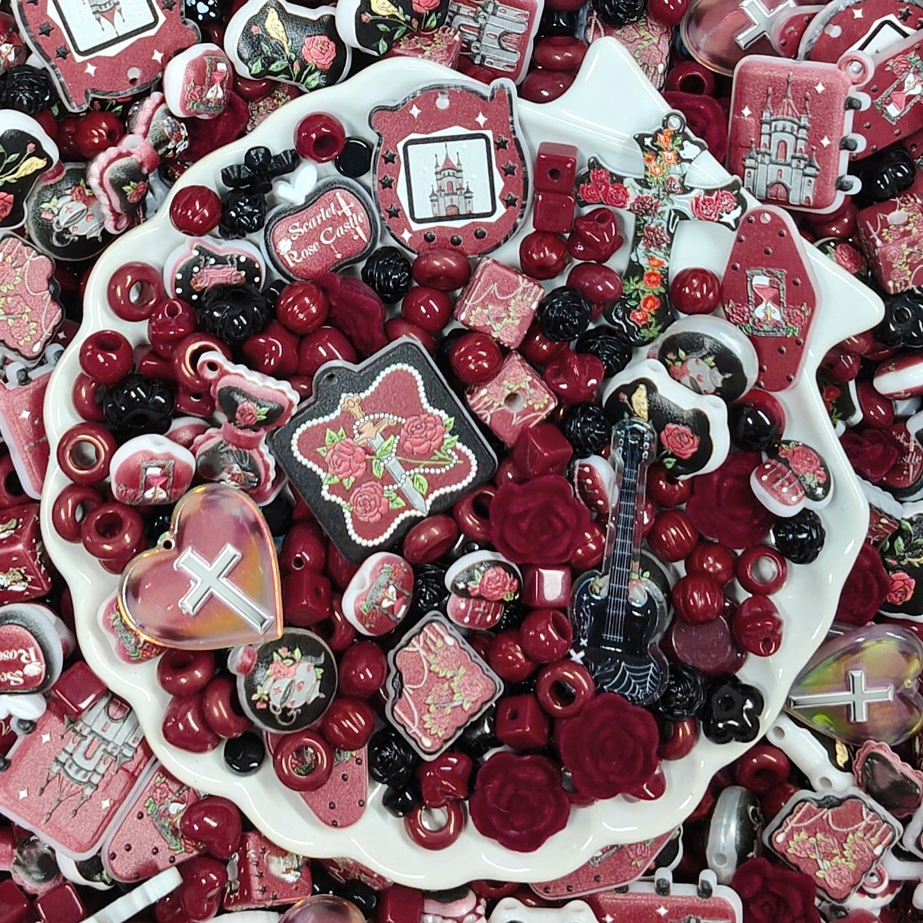 ✨【NEW】Scarlet Rose Castle | Gothic Red & Black Mixed Acrylic Supplies For DIY Handmade Jewelry