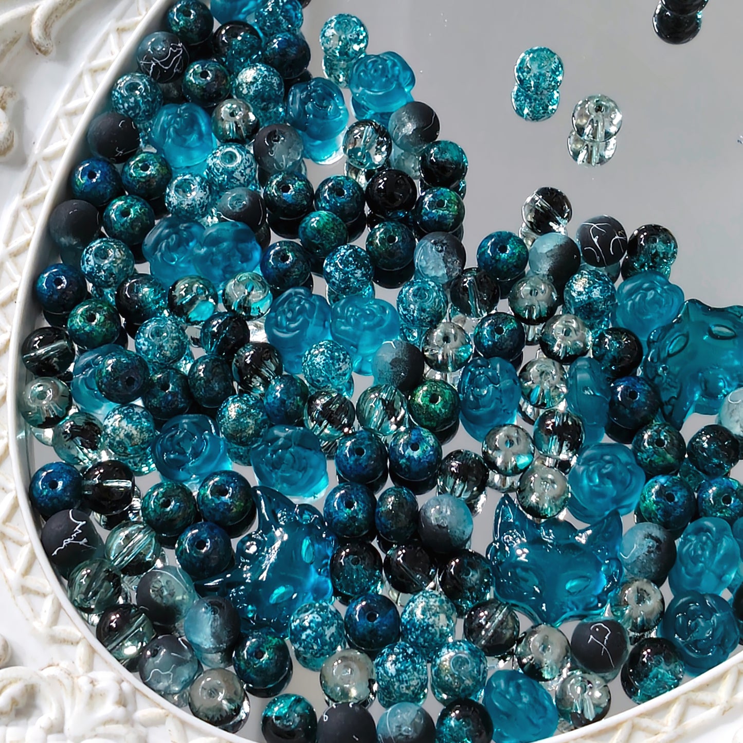 🩵【NEW】Glacier Spray | Teal‑toned Speckled Mixed Glass Bead Set For DIY Jewelry Making