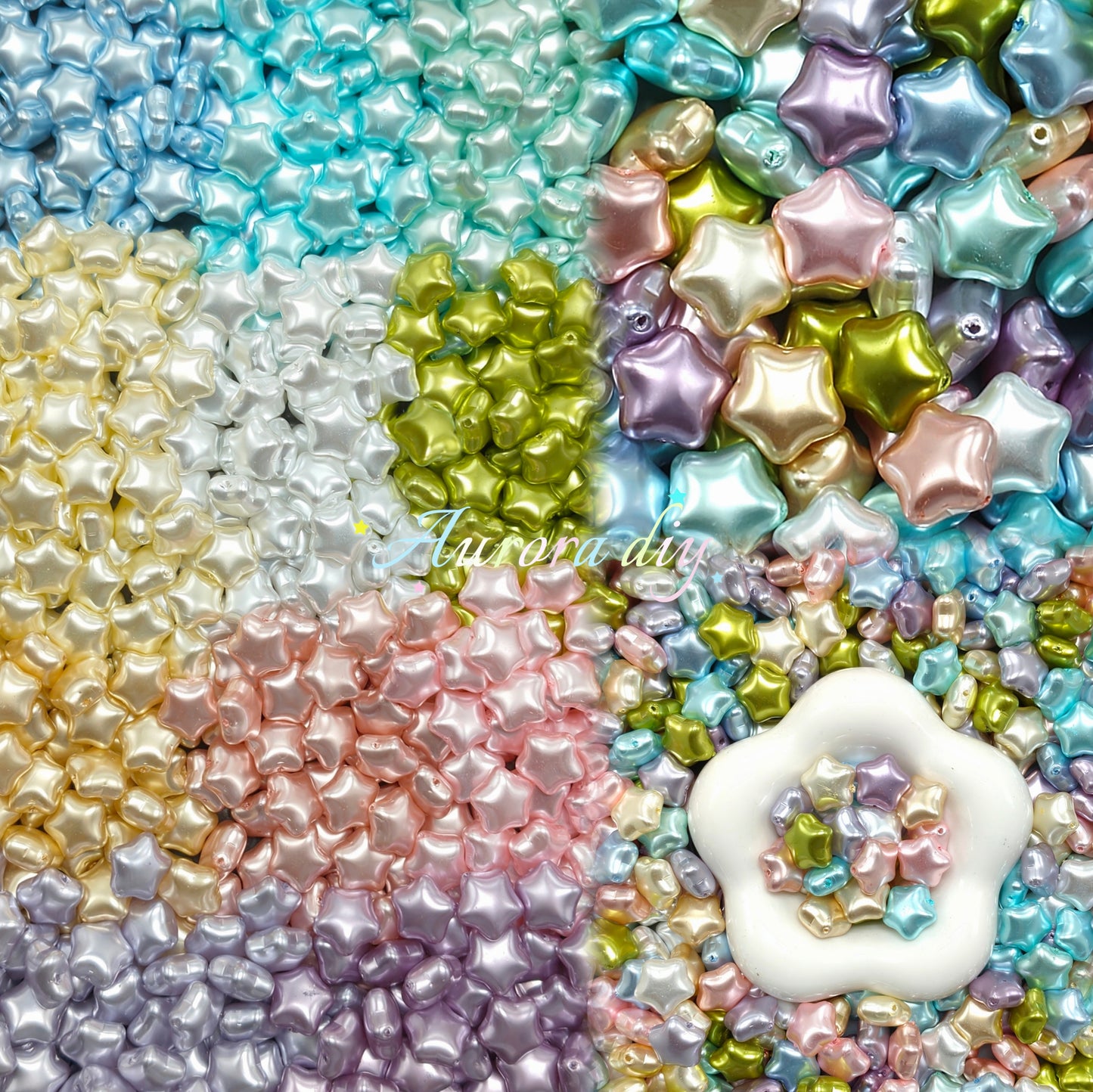 【NEW】Pastel Pearlescent Star Glass Beads Soft Pastel Multi Color DIY Jewelry Making Supplies