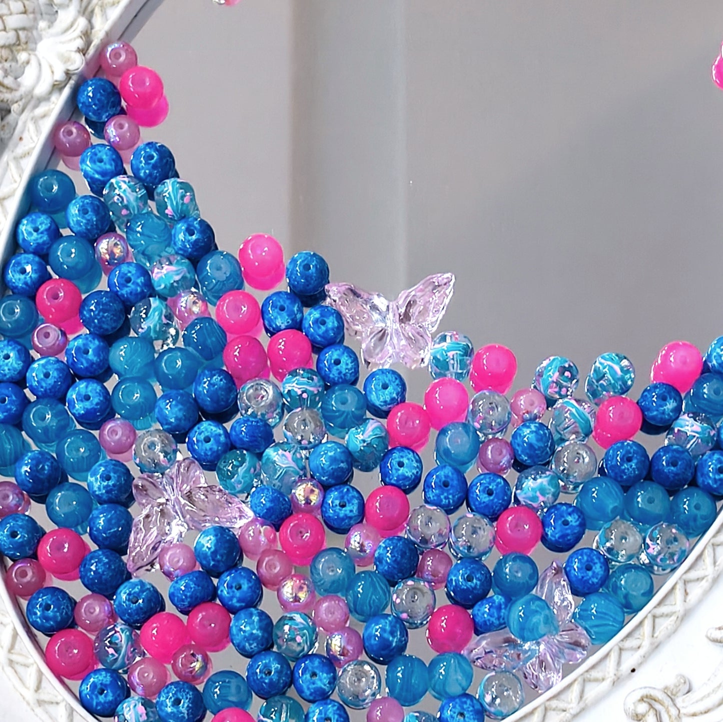 💥【NEW】Fuchsia Azure | Pink & Blue Contrast Color Glass Beads Mix For DIY Jewelry Making
