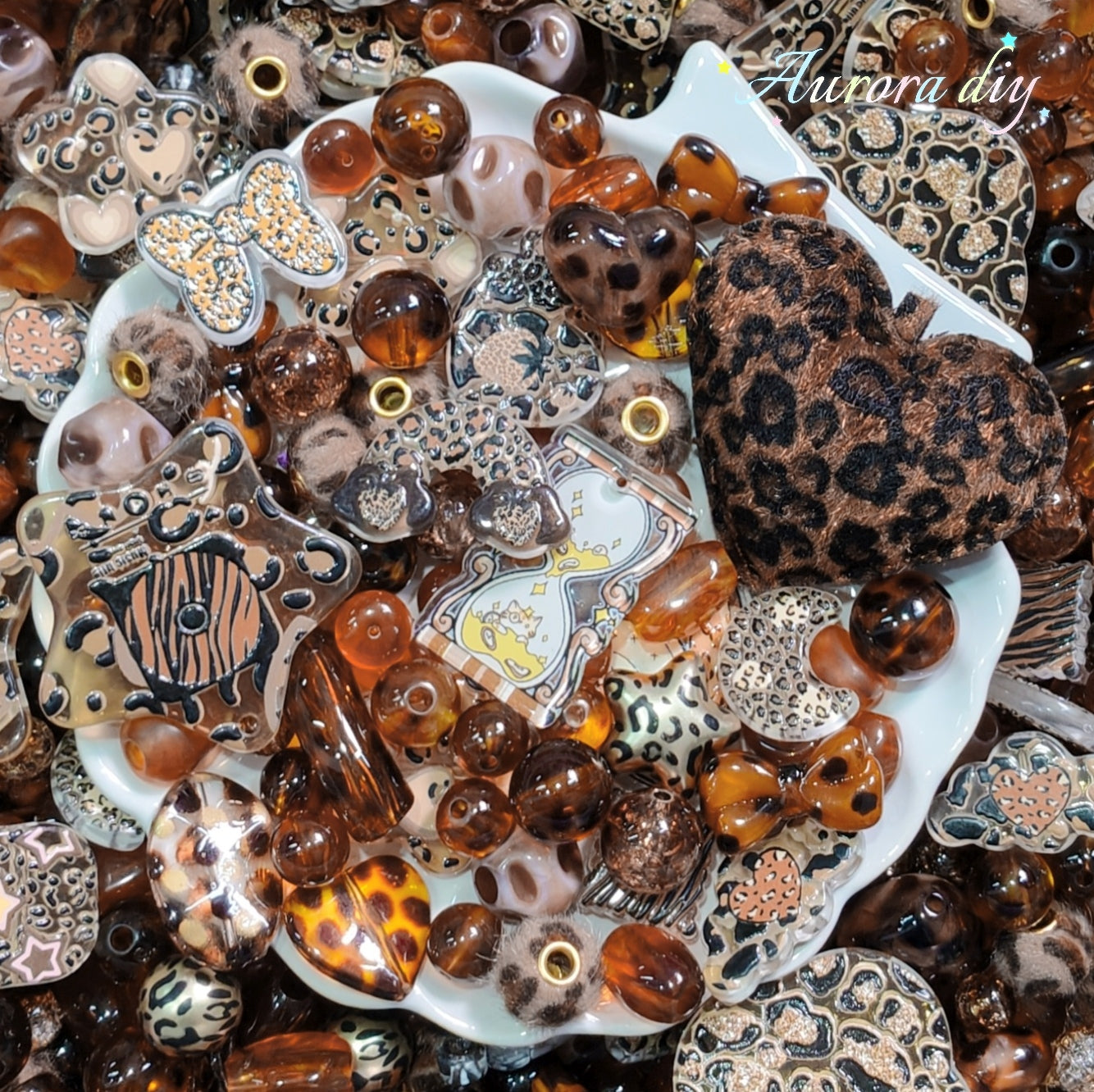 ✨【NEW】Wild Amber | Leopard Print Acrylic Beads Mix DIY Bracelet Jewelry Making Charms Spacer Beads Kit