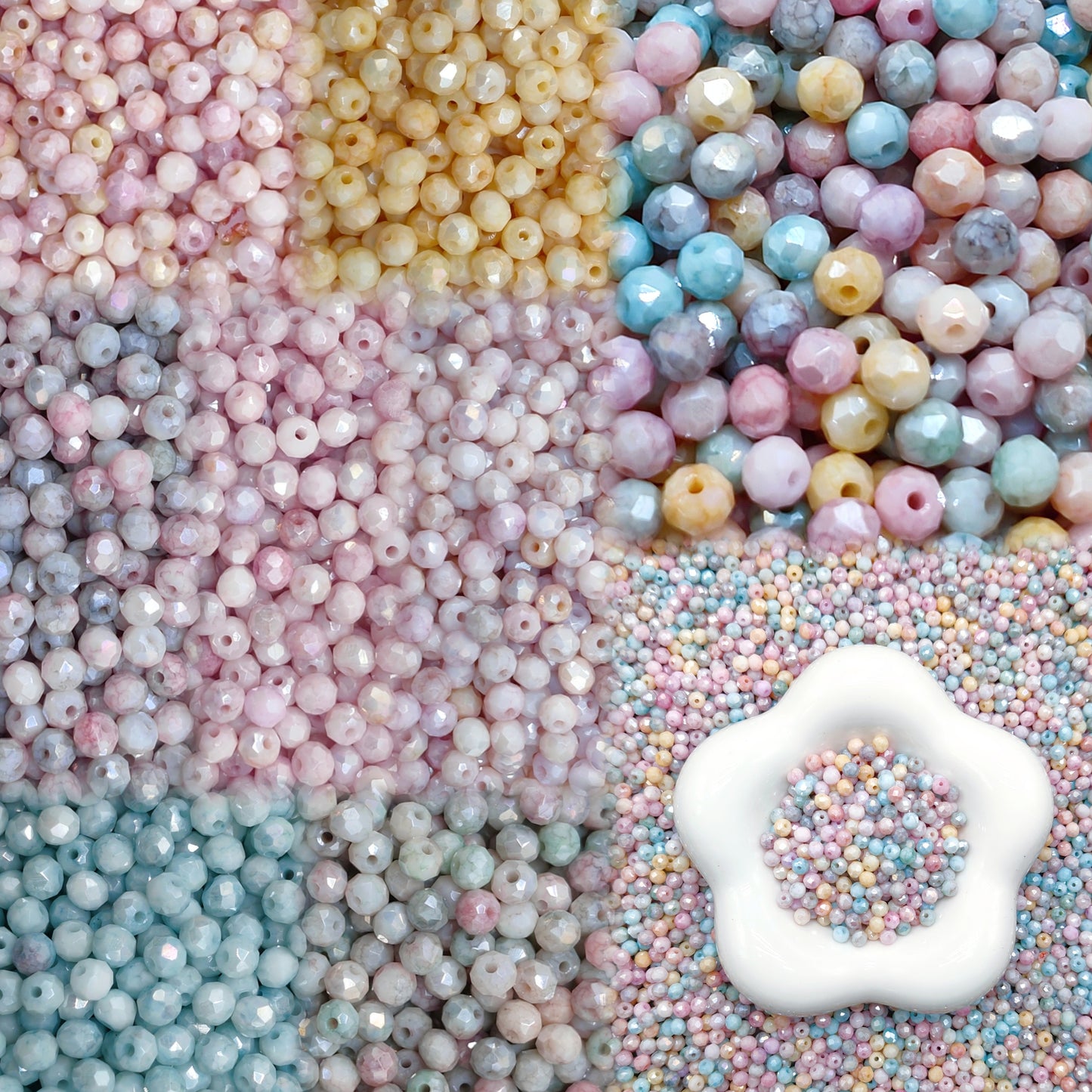 🍂【NEW】Sparkle Pastel Marbling | 4mm Water Dyed Faceted Glass Seed Beads For DIY Jewelry