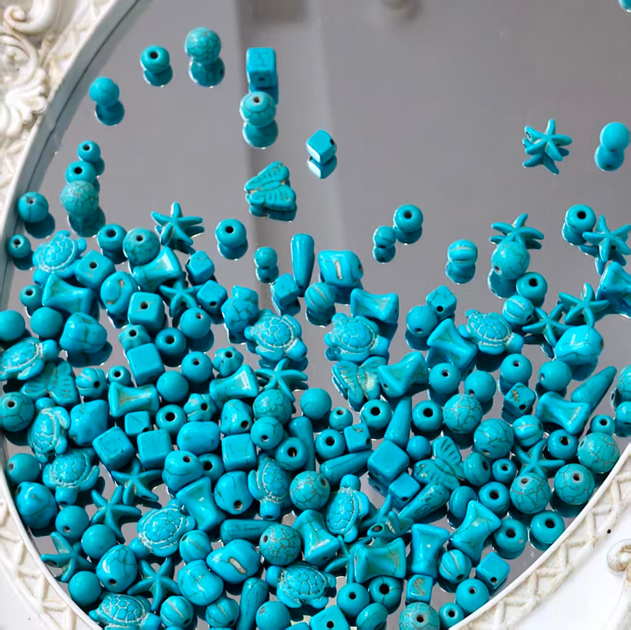 🩵【NEW】Tide Turquoise | Ocean‑Inspired Turquoise Bead Assortment, Turtle, Starfish, Butterfly And Square Spacer Beads
