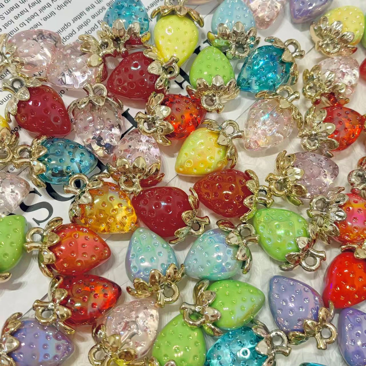 ✨【NEW】Iridescent Strawberry Charms | Electroplated Acrylic Fruit Charms, Multicolor DIY Jewelry Making Supplies