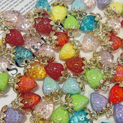✨【NEW】Iridescent Strawberry Charms | Electroplated Acrylic Fruit Charms, Multicolor DIY Jewelry Making Supplies