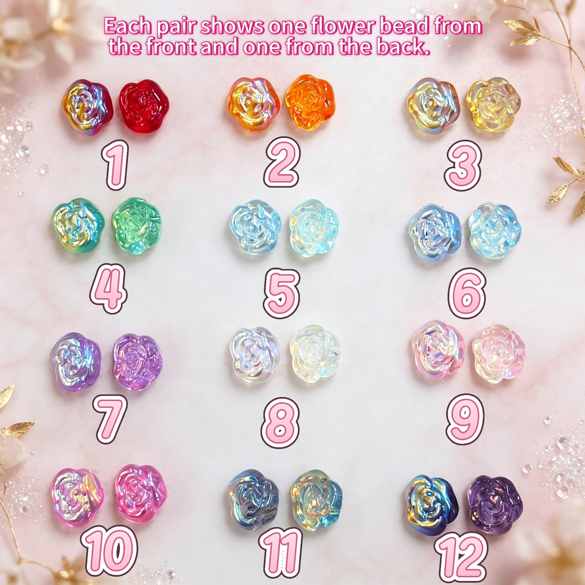 ✨【NEW】Aurora Rose | AB Half Plated 3D Double Sided Glass Rose Beads With Hole