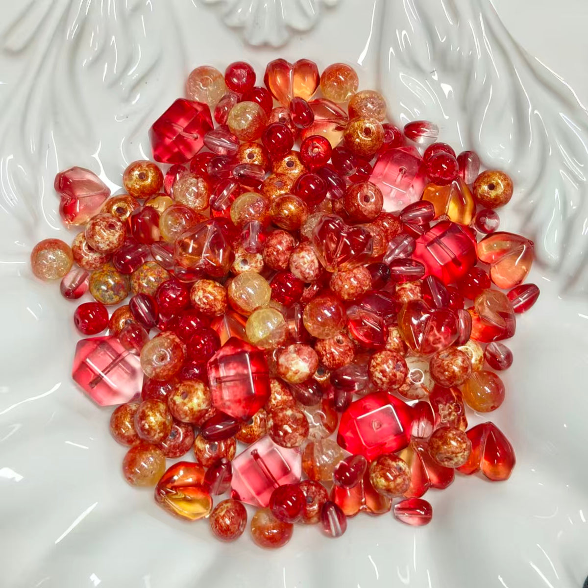 ❤【NEW】Fire Valor Grande｜Red‑Gold Large Mixed Glass Beads For DIY Bracelet