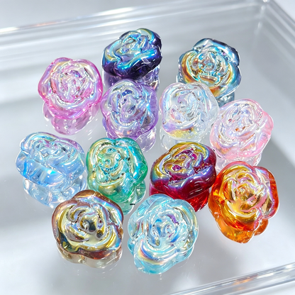 ✨【NEW】Aurora Rose | AB Half Plated 3D Double Sided Glass Rose Beads With Hole