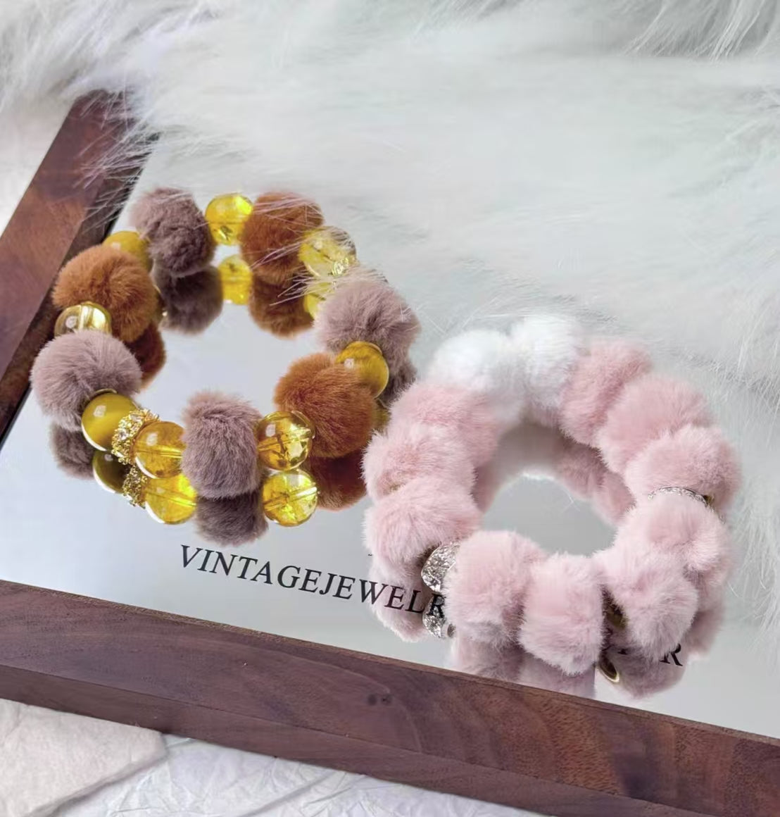 ✨【NEW】Fluffy Faux‑Rabbit Pom‑pom｜Colorful Straight Hole Beads for DIY Phone Charm Jewelry Making