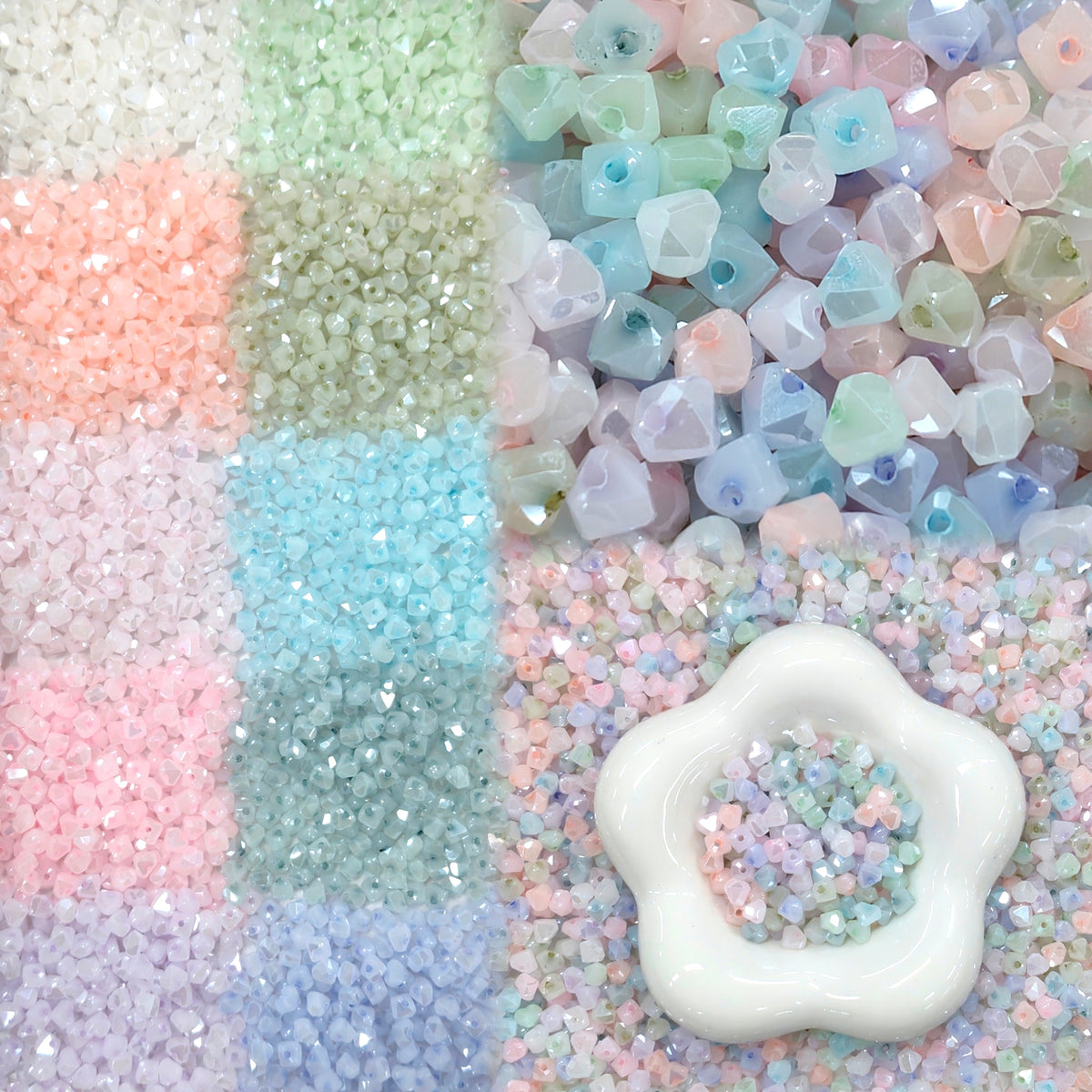 ✨【NEW】6mm Jade Prism Heart | Imitation Jade Faceted Heart Triangle Glass Beads, Pastel Mixed Colors for DIY Jewelry