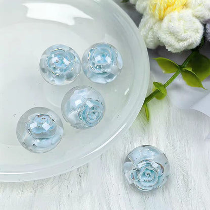 ✨[NEW]16mm Rose Embedded Resin Beads | Straight‑Hole Transparent Floral Round Beads