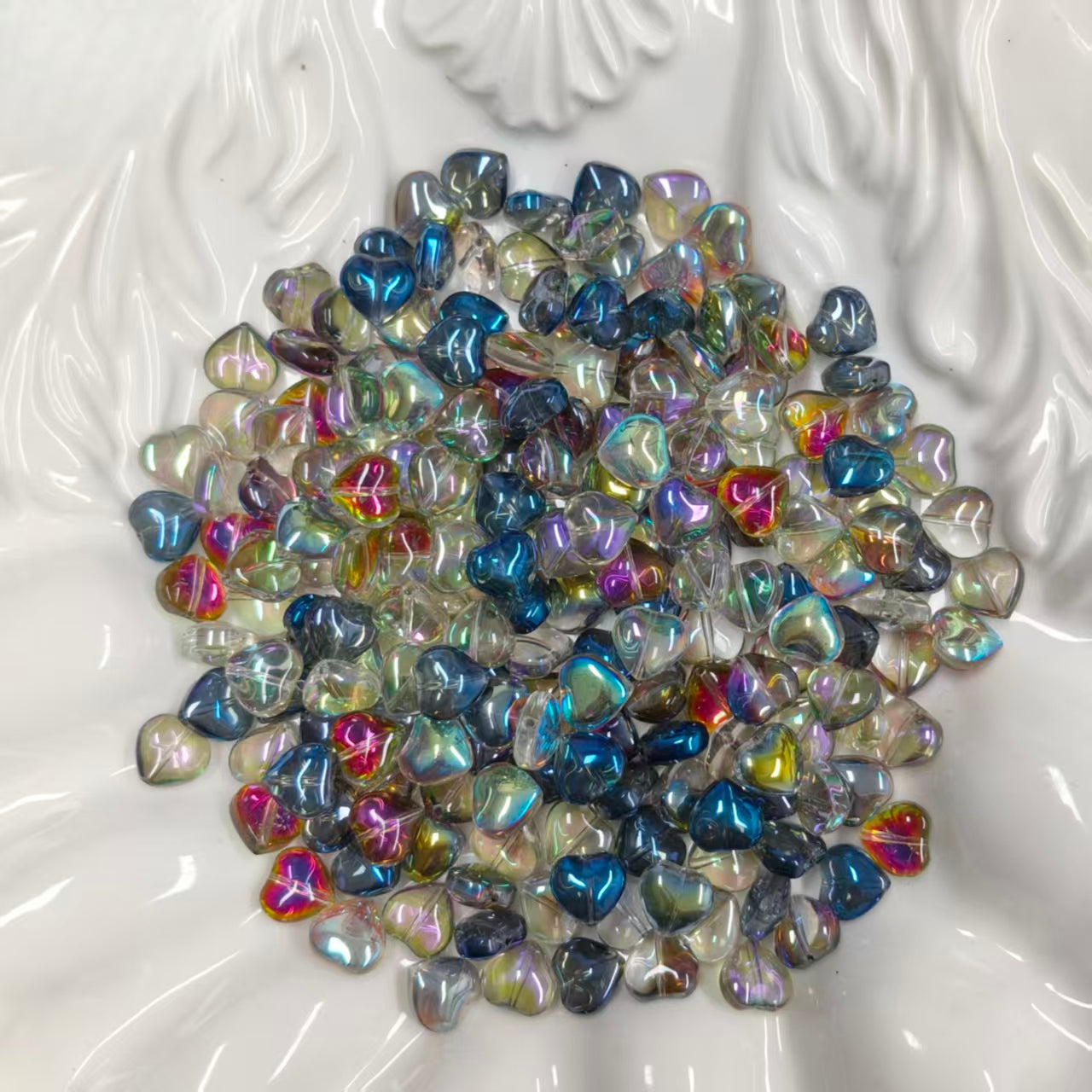 ✨【NEW】Midnight Heart | Mixed Aurora Heart Glass Beads for DIY Jewelry Making
