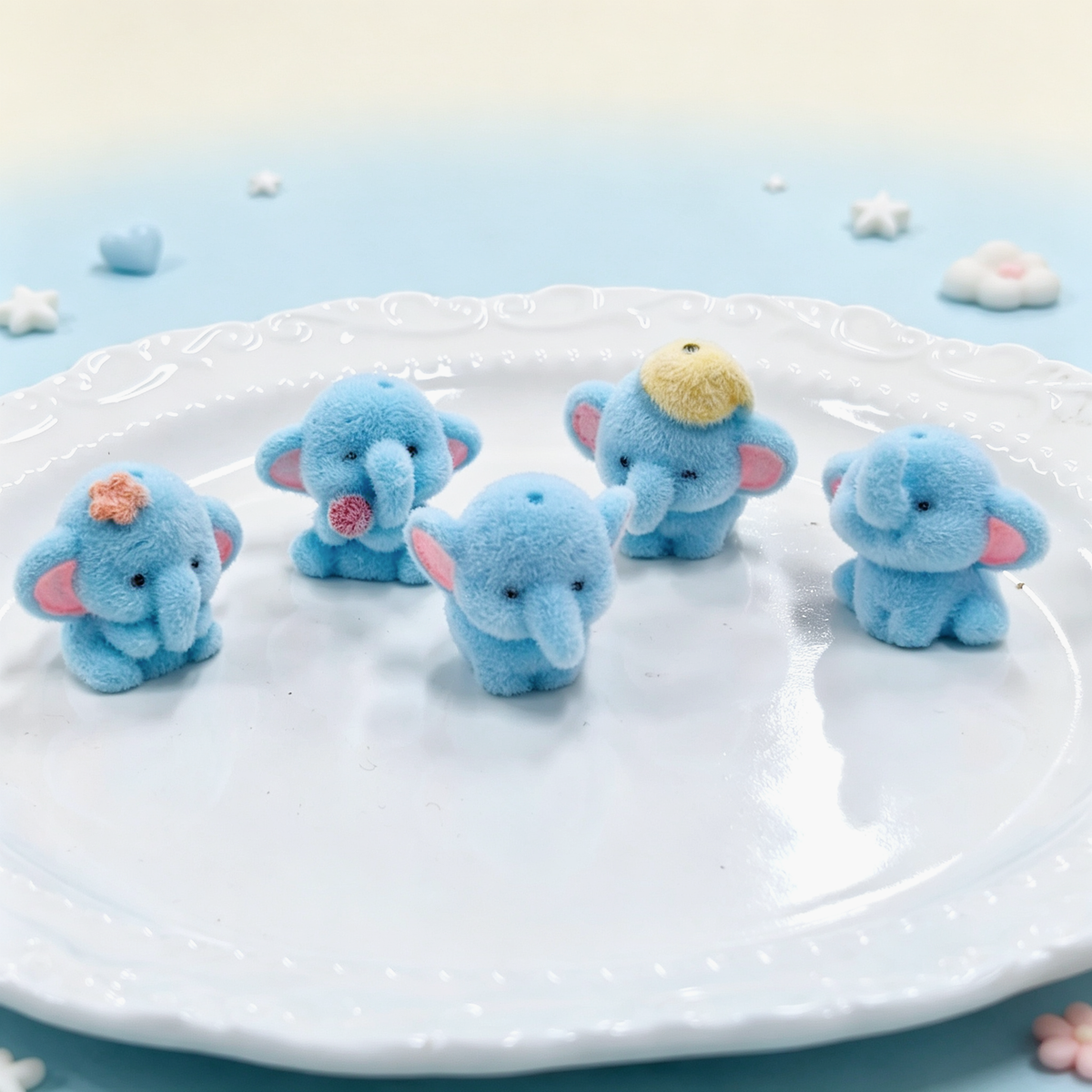 ✨【NEW】Fluffy Blue Elephant | Flocked Blue Elephant Charms for DIY Jewelry & Craft