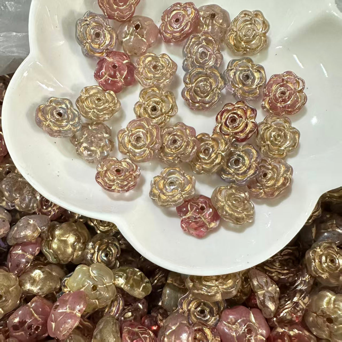 ✨【NEW】Gilded Camellia | Vintage Gold Painted four‑petal Camellia Beads for DIY Jewelry Making