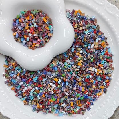 ✨【NEW】Picasso Tila | Two‑Hole Quarter Tila Glass Beads with Picasso Finish for DIY Bracelets, Necklaces & Jewelry Making