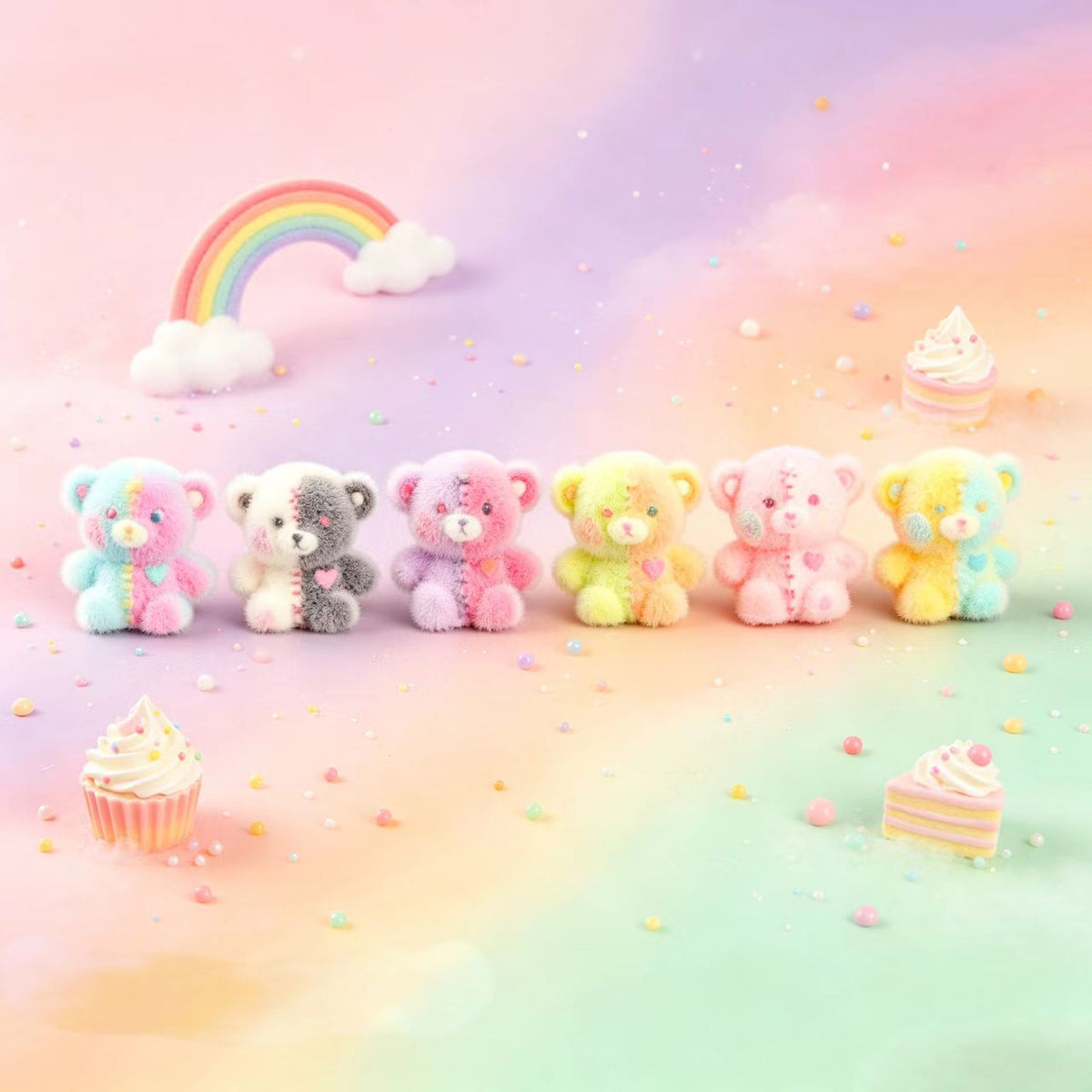 ✨【NEW】Fluffy Patchwork Bears | Flocked Sitting Bear Charms, Vertical Hole Resin Beads for DIY Jewelry
