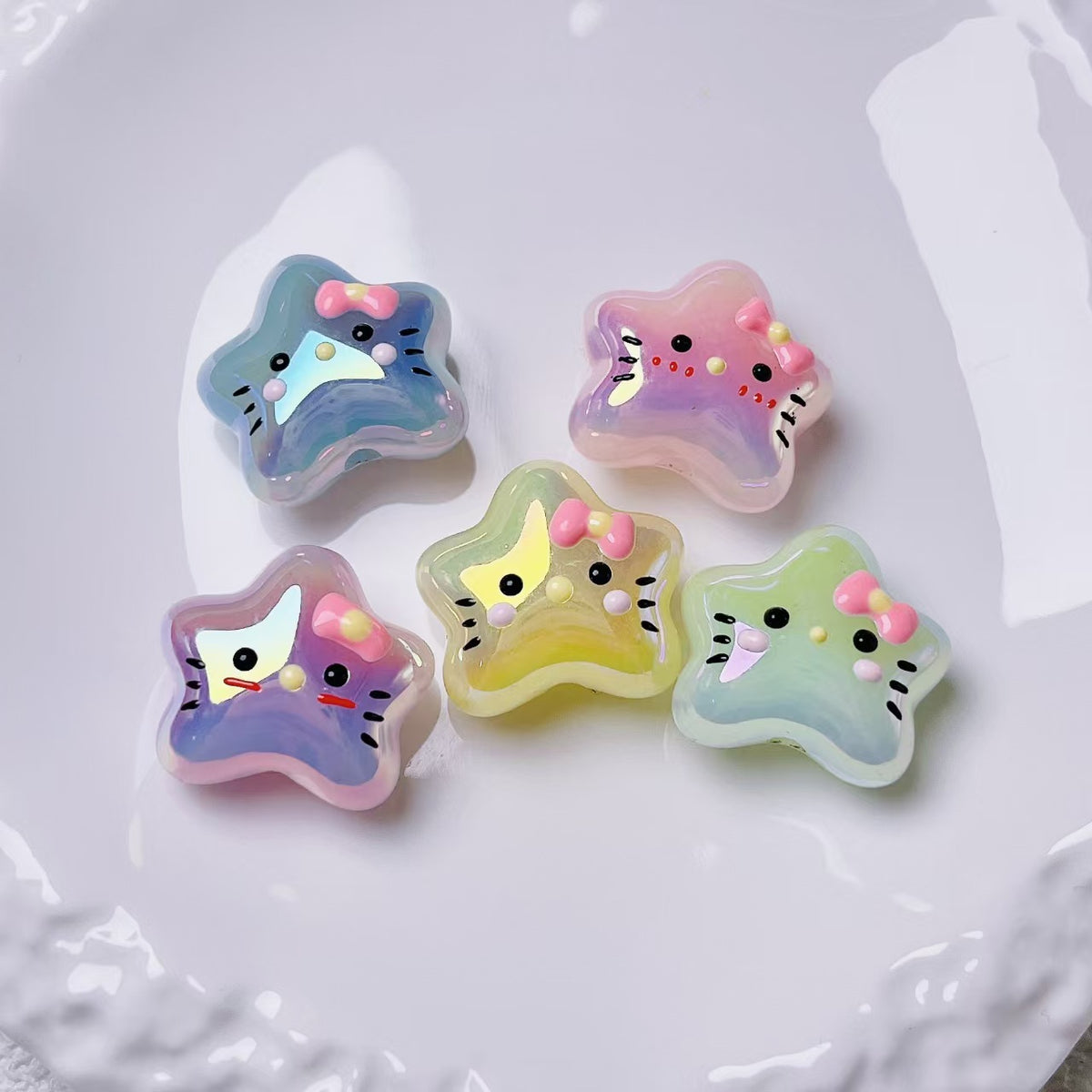 ✨【NEW】Iridescent Kitty Star | Cute Cartoon Face UV Acrylic Beads For DIY Jewelry