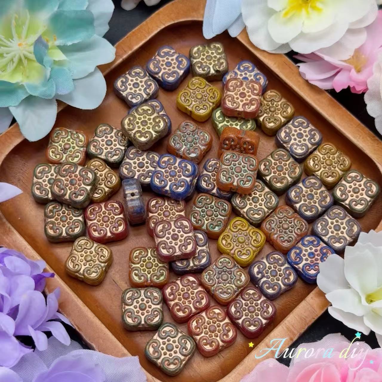 [NEW] Vintage Gold Inlay Czech Glass Beads