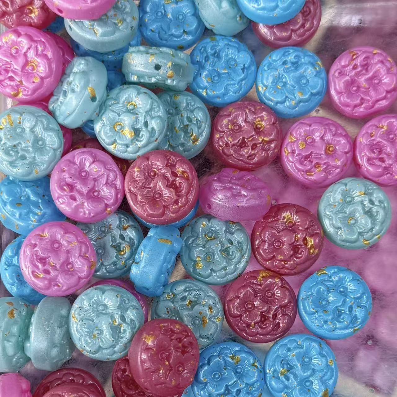 Glass-Embossed Floral Coin Beads