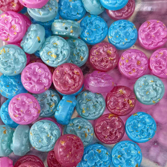 Glass-Embossed Floral Coin Beads