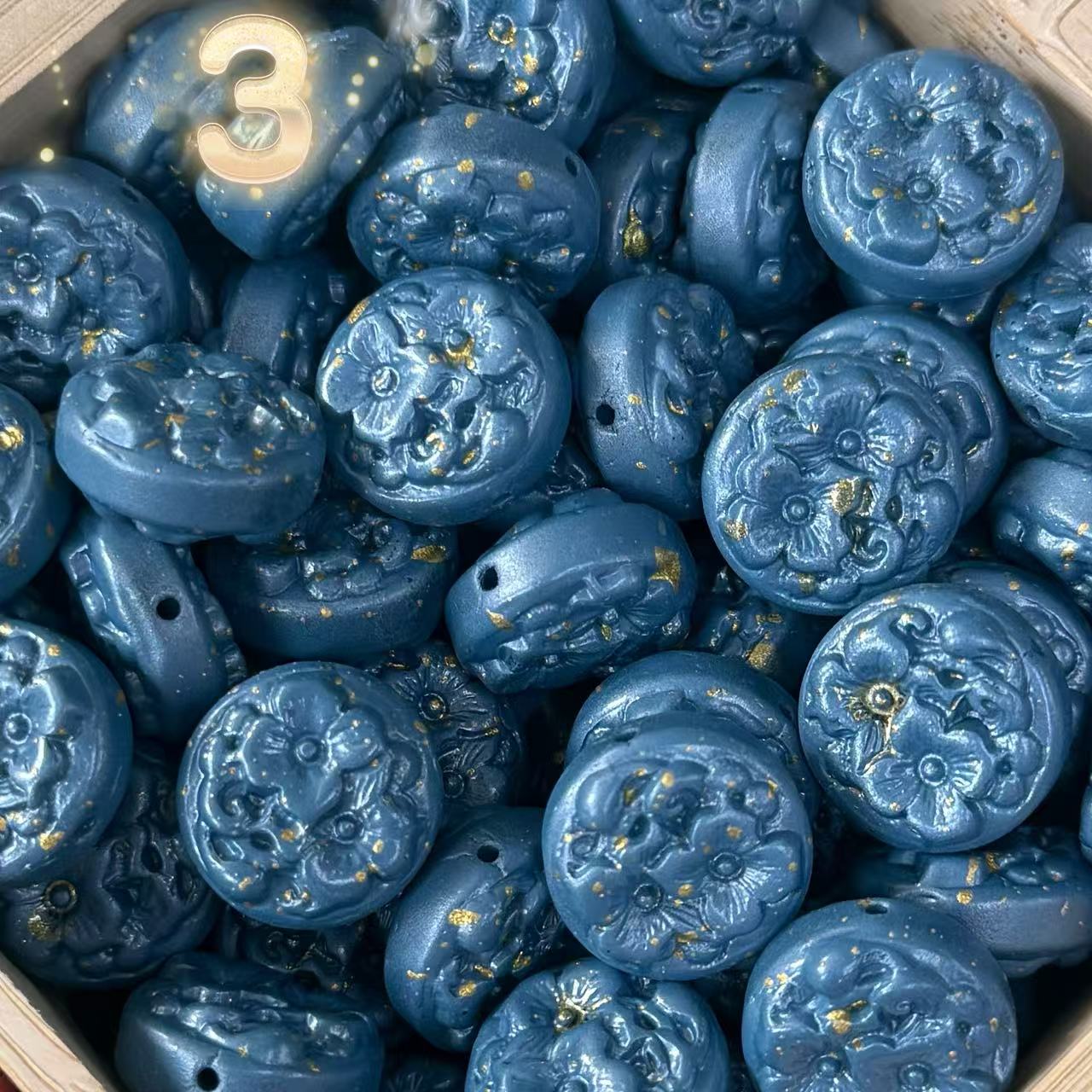 Glass-Embossed Floral Coin Beads
