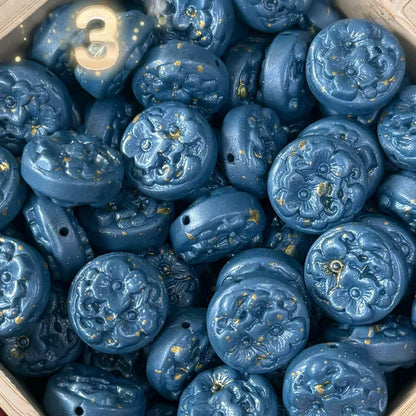 Glass-Embossed Floral Coin Beads
