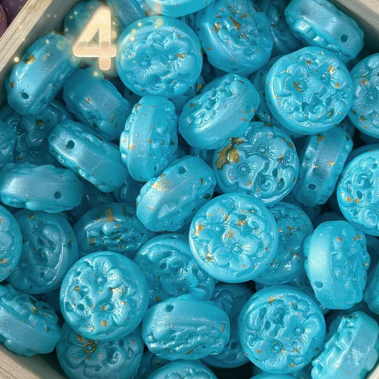 Glass-Embossed Floral Coin Beads