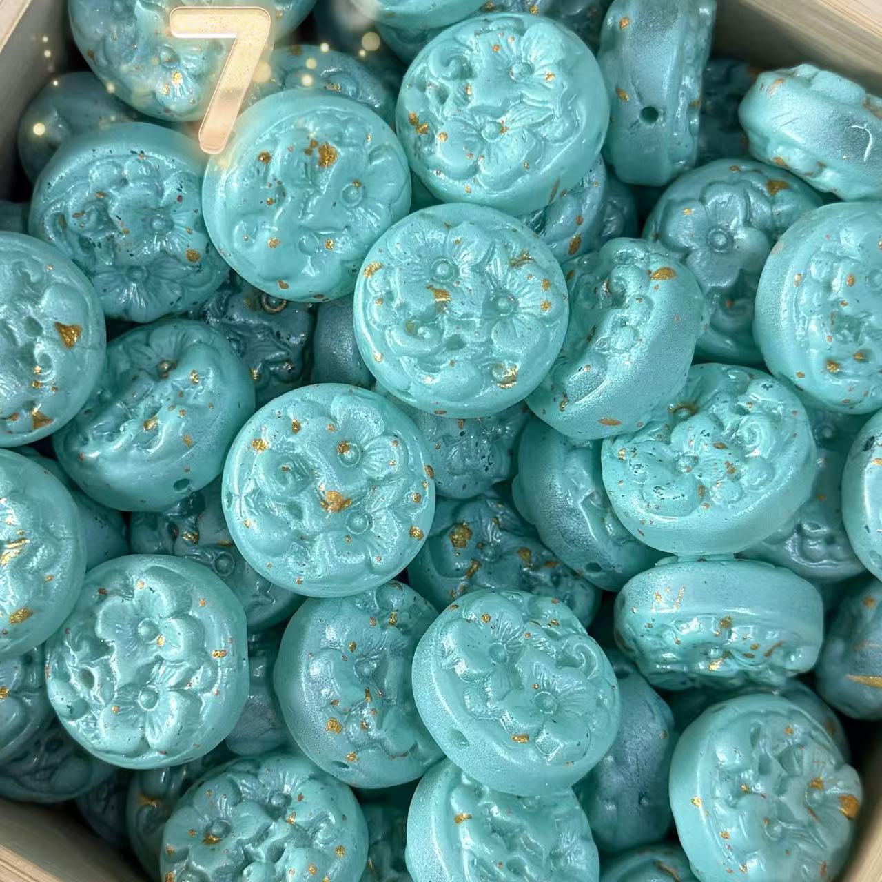 Glass-Embossed Floral Coin Beads
