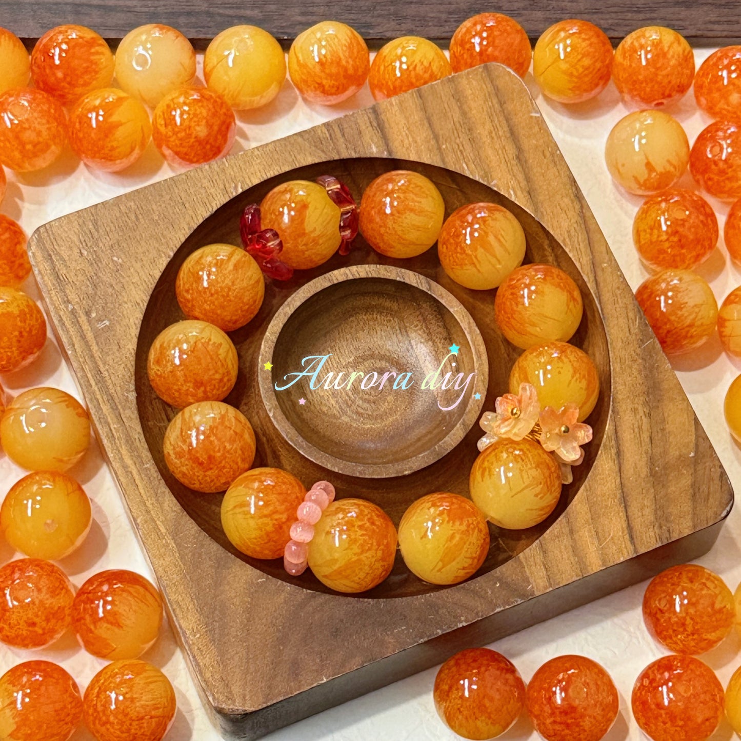 [NEW]-GLASS 15mm Cloud Marbled Speckled Glass Round Beads